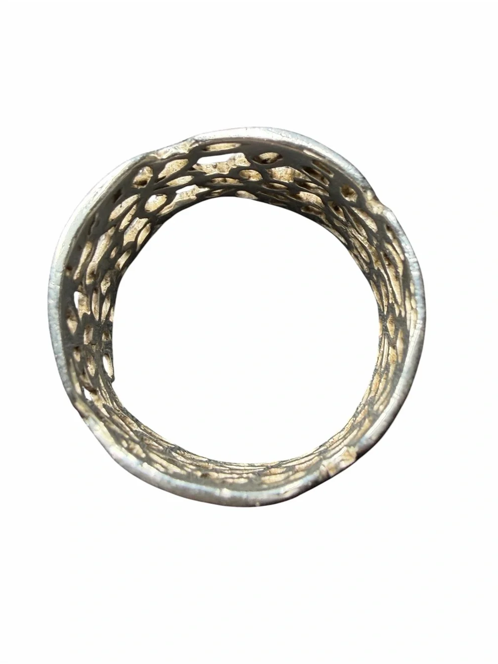 Sterling Silver Floral Cutout Wide Band Ring - Size 10